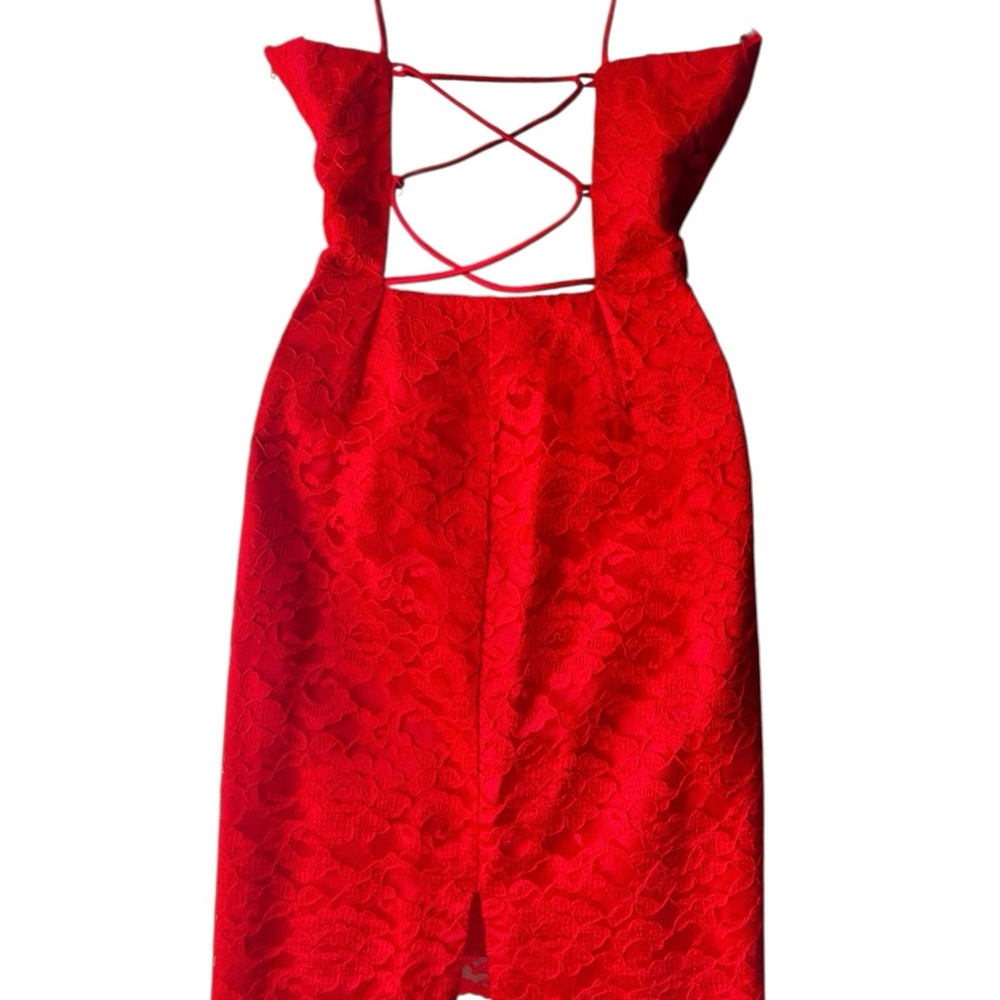 Jessica McClintock Gunne Sax women’s Size 13/ 14 Red Lace Dress Lace Up Back - Picture 2 of 16